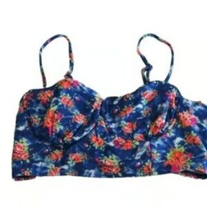 BIKINI LAB Longline Bustier Floral Bikini Swimsuit Top Size Small EUC #M-212